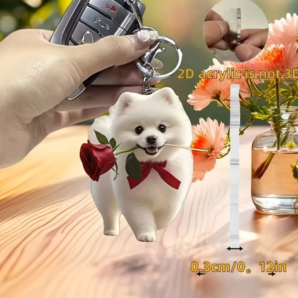 NEW! 2D Acrylic Samoyed with Rose🌹🎀 Keychain/Bag 👜🎒 Charm ~ 🐕🐾 - Picture 2 of 14